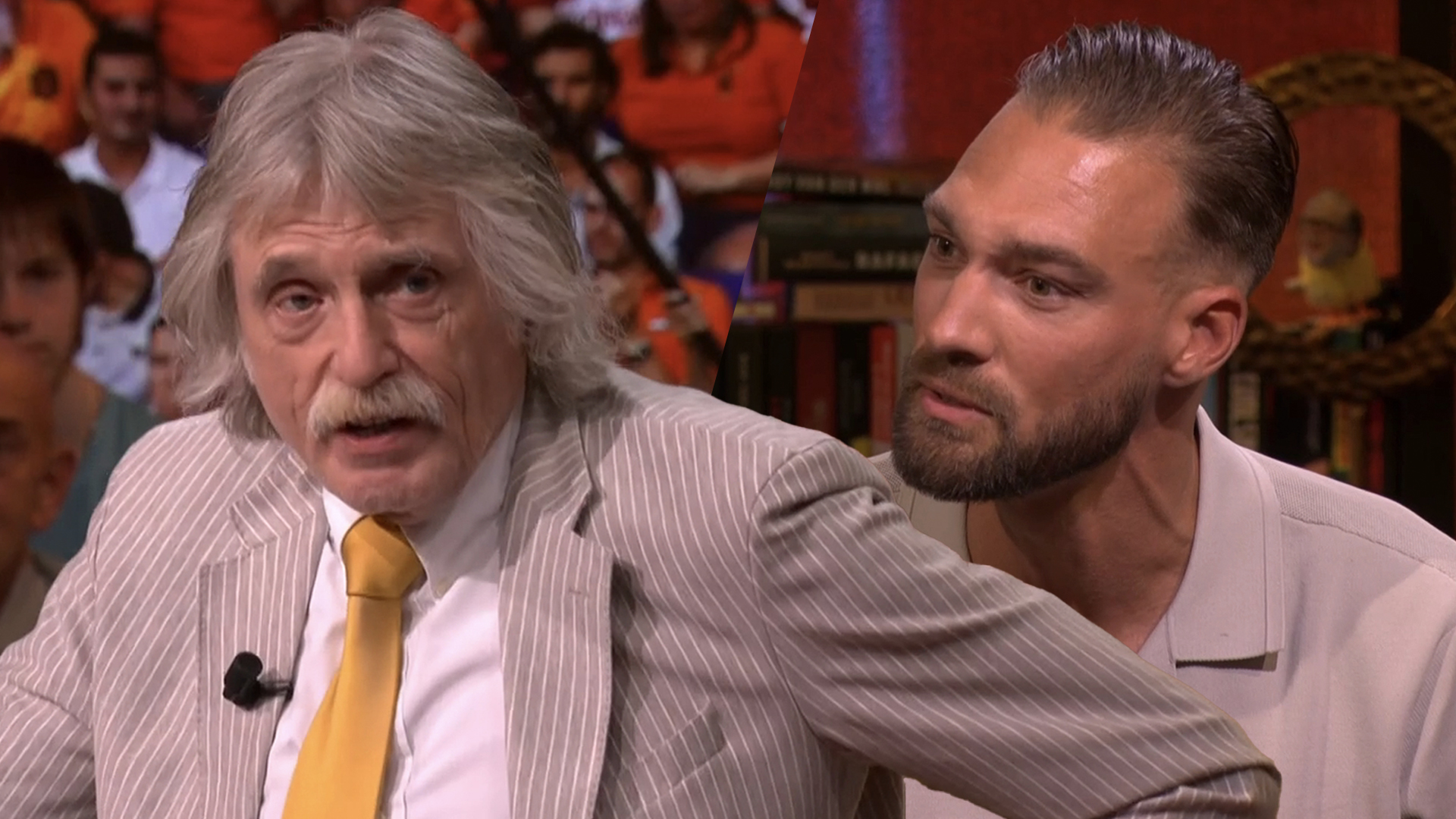 Johan Derksen in discussie met Kjeld Nuis na harde kritiek op het Nederlands elftal
